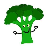 Broccoli is playful and fun with its hands and feet. Vector illustration in a flat style. It can be used for websites, mobile apps, stickers, prints on clothing and fabric.