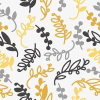 Vector illustration of an endless pattern of twigs in the doodle style in golden gray tones