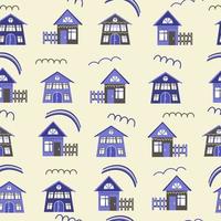 Funny houses pattern on a beige background vector illustration. In a flat style for printing on textiles and souvenirs.