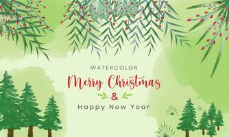 Christmas background with watercolor fir tree green nature vector