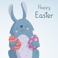 Happy Easter Bunny with Eggs in Paws - Vector