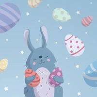 Postcard, flyer, poster Easter bunny with eggs - Vector