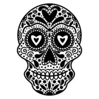White sugar skull with abstract ornament. Hand drawn vector icon isolated on white background. Monochrome illustration for the Mexican Day of the Dead El Dia de Muertos. Sketch of a tattoo.