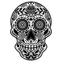 White sugar skull with abstract pattern. Hand drawn vector icon isolated on white background. Monochrome illustration for the Mexican Day of the Dead El Dia de Muertos. Sketch of a tattoo.