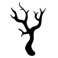 icono de vector de rama de árbol desnudo seco. silueta negra de ramitas aisladas sobre fondo blanco. boceto botánico dibujado a mano. ramita sin hojas. Arte conceptual monocromo natural para decoración y diseño.