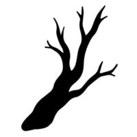 icono de vector de rama de árbol seco. ilustración dibujada a mano aislada sobre fondo blanco. silueta de una ramita sin hojas. boceto botánico. concepto natural monocromático para la decoración y el diseño.