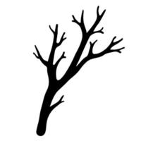 Tree branch vector icon. Hand-drawn illustration isolated on white background. Black silhouette of a dry twig without leaves. Botanical sketch. Monochrome natural concept.