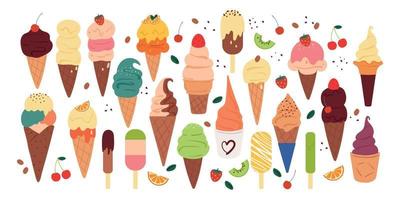 conjunto de pegatinas de helado de dibujos animados vector