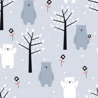 seamless pattern cartoon bear and tree vector