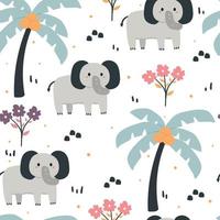 planta y elefante de dibujos animados lindo de patrones sin fisuras. para papel tapiz infantil, estampado de tela y papel de regalo vector