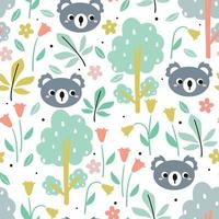 seamless pattern cartoon koala and plant vector