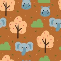 árbol y elefante de dibujos animados de patrones sin fisuras vector