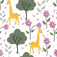 seamless pattern cute cartoon giraffe and plant. for kids wallpaper, fabric print, and gift wrapping paper vector