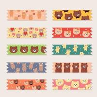 cute washi tape animal collection vector