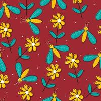 seamless pattern cartoon insect and flower vector