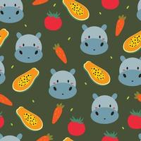 seamless pattern cartoon hippo and papaya vector