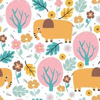 seamless pattern cute cartoon elephant and tree vector