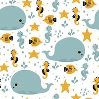 seamless pattern cute cartoon sea creature vector