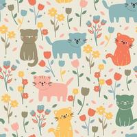 seamless pattern cute cartoon cat. for kids wallpaper, fabric print and gift wrapping paper vector