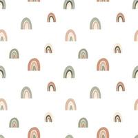 Seamless pattern with boho rainbows in earth tones. Calm childish illustration in white background for textile, card, product desing vector
