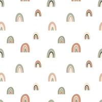 Seamless pattern with boho rainbows in earth tones. Calm childish illustration in white background for textile, card, product desing vector