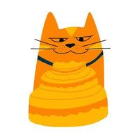 ilustración vectorial de gato jengibre con pastel de cumpleaños en estilo plano de dibujos animados. divertido personaje de mascota para niños diseño, tarjeta, textil vector