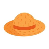 Vector illustration of summer straw hat isolated on white background in cartoon flat style. Farmer cap, sunhat