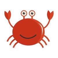 Vector illustration of cute smiling red crab in cartoon childish flat style. Anthropomorphic character of sea animal