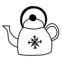 Hand drawn doodle teapots with snowflake in vector format