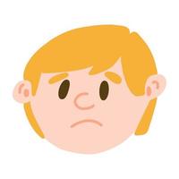 Facial expression of young light skinned boy face in cartoon style, vector illustrations isolated on white background. Feelings of depression, frustration, gloom, frustration, upset