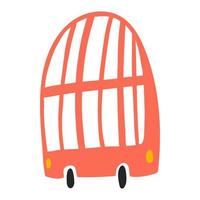 Red double decker bus isolated on white background in cartoon hand drawn style. Childish transport in blue colors for nursery, baby apparel, textile design, wallpaper, wrapping paper, card vector