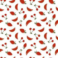 Vector seamless pattern with fruits as strawberry, cherry, watermelon. Summer background with fresh berries