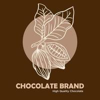 cacao, hojas, semillas de cacao e ilustración de chocolate vector