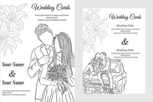 Set Wedding Card Elegant Line Art Love Happy beautiful beauty illustration vector