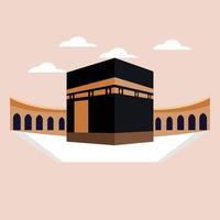 Holy Kaaba with white sky in Mecca. This place is moslem islam religion Hajj and eid al adha greeting card with holy kaaba vector design.