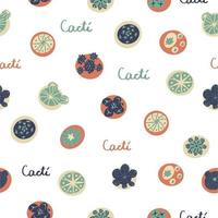 Vector seamless pattern with cactus top view. Background in cartoon flat style in calm earthy tones