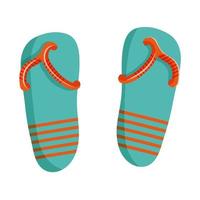 Vector illustration of flip flops in cartoon flat style. Summer beach shoes in blue with orange stripes