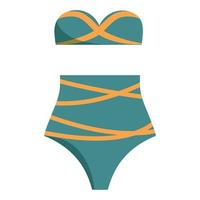 Vector illustration of retro woman swimwear in blue and yellow colors. Bikini swimsuit summer clothes in cartoon flat style