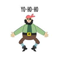 The image of a funny cartoon pirate in a sea suit and the phrase yo ho ho