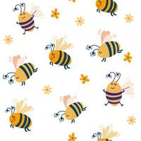 Bees seamless pattern. Flying Cartoon Bumble Bees. Honey bee. Kids background. Spring. Great for decoration flyers, banners, wallpapers, print products Vector cartoon illustration.