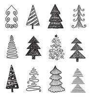 conjunto de vectores de árboles de navidad dibujados a mano de garabatos