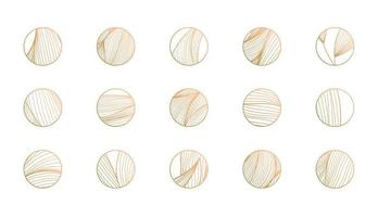 Vector set of abstract wavy minimal line organic circle logos. Marble line emblem for business, badge, print, icon, highlight stories. Nature, landscape, meditation, spa, cosmetics concepts.