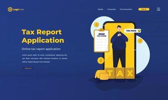 Annual tax report application concept on landing page vector