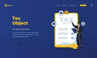 Tax officer with object reported on landing page design