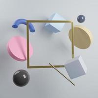 Gold fame with geometry shapes background. 3d render illustrations. photo