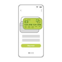 Flat vector isolated phone with a bank card on the screen. Online payment illustration