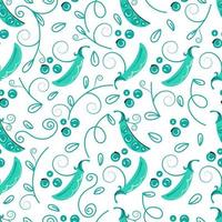 Seamless pattern of green pea pods. Vegetable vector background