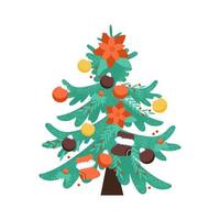 brillante ilustración aislada de un árbol de navidad decorado con bolas y oropel de año nuevo vector