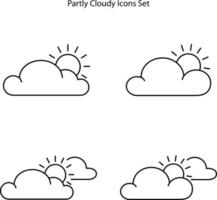 Partly cloudy icon. Daytime weather forecast, meteorological prediction. Moody sky, partly sunny. Shiny sun with clouds isolated vector illustrations