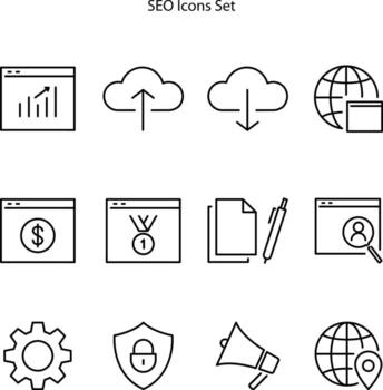 seo icon isolated on white background from web development collection. seo icon thin line outline linear seo symbol for logo, web, app, UI. seo icon simple sign. vector